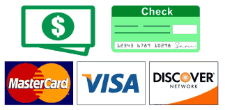 we accept cash, check, and credit cards.